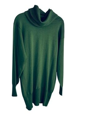 Vintage 90s Forest Green Knit Set Cowl Neck Sweater Leggings Cozy Minimalist L